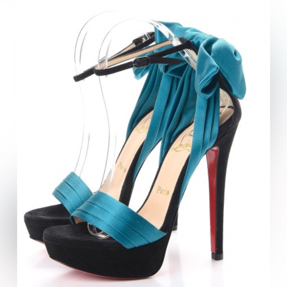 Christian Louboutin Vampanodo 140 Black Peacock Satin Heels 40/10 NEW IN BOX!